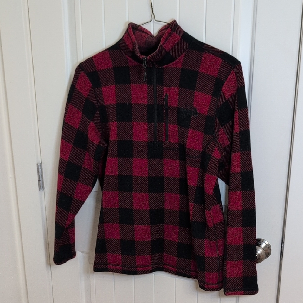 Men's North Face Red and Black Buffalo Plaid Quarter-Zip Pullover